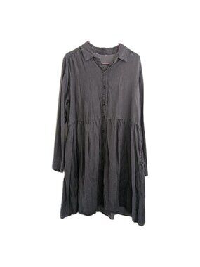 ​Faded Black Tencel Denim Shirt Dress 90s Grunge Button Down Gathered 1X